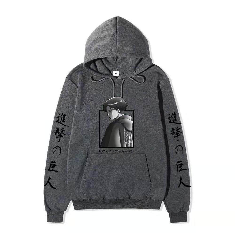 Attack on Titan Levi Ackerman Hoodie Unisex Fleece Sweatshirt Japanese Text Double Sleeve Print Autumn Winter Pullover