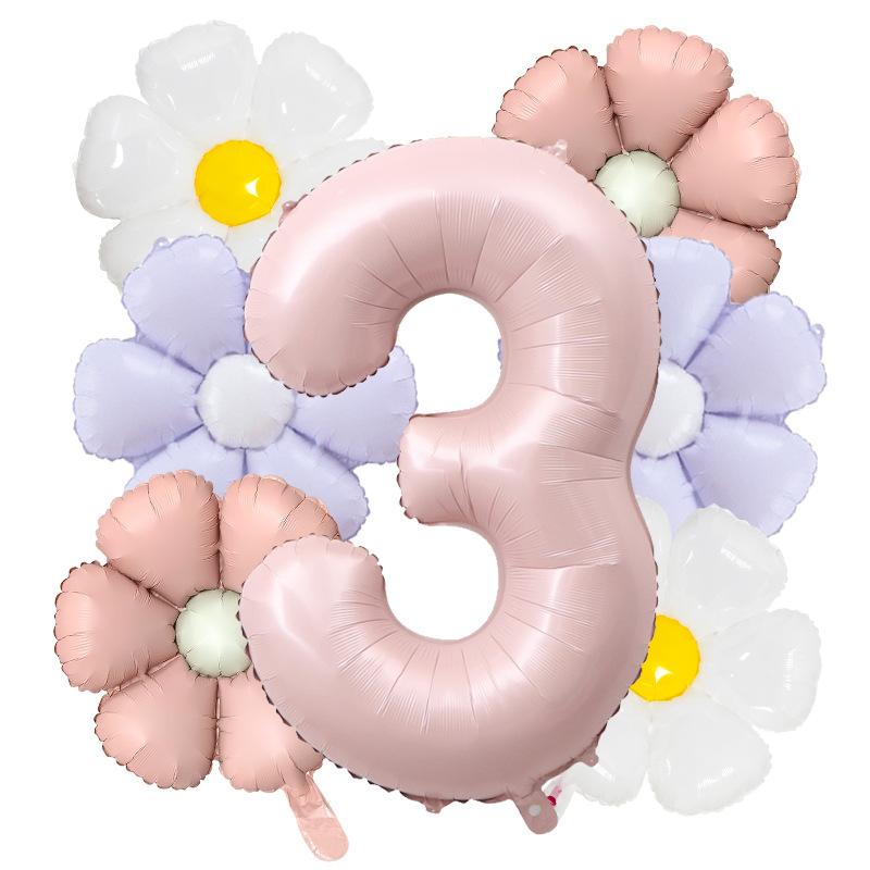 7pcs Matte Finish Daisy Balloon Number Wedding Decor Birthday Party Decoration Aluminum Foil Balloon Baby Shower Decorations