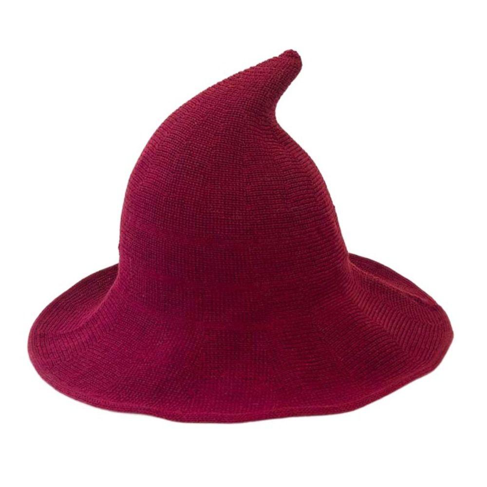 

Solid Color Witch Hat Wool Halloween Hat Casual Wool Bucket Hat Women вина червоного кольору