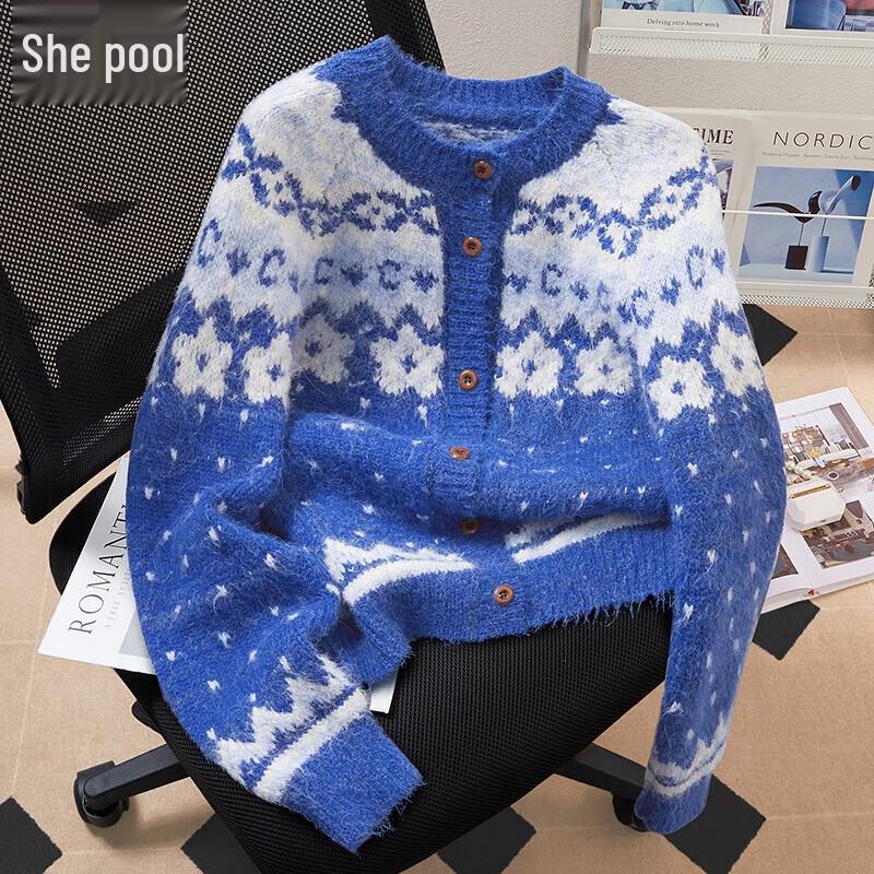 Women s Fair Isle Retro Warm Knitted Cardigan One Size