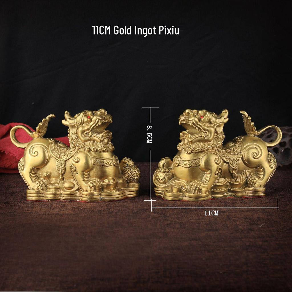 Brass Pixiu Ornaments for Wealth and Protection: Living Room and Office Decor, Male and Female Models with Yuanbao.