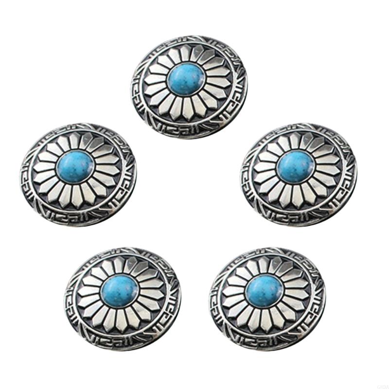 G8DA 5 Pcs Imitation Turquoise Buttons Leather Decorative Buttons Flower Buttons