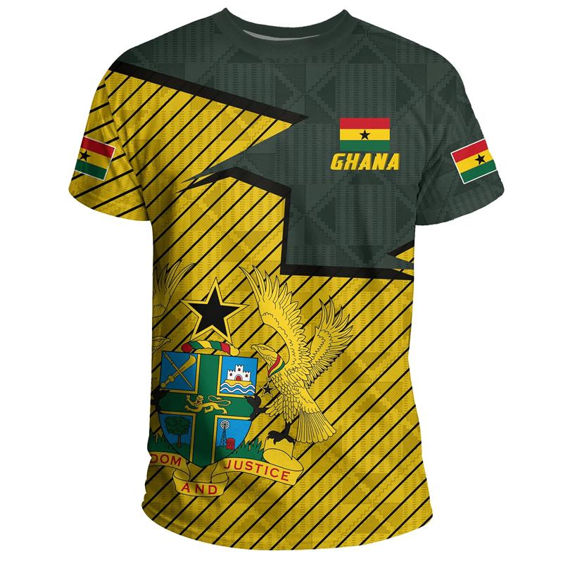 African Ghana T-shirt Fashion 3D Printed Coat Of Arms T Shirts For Men Casual Round Neck Tees Summer Sports Tops Short Sleeves