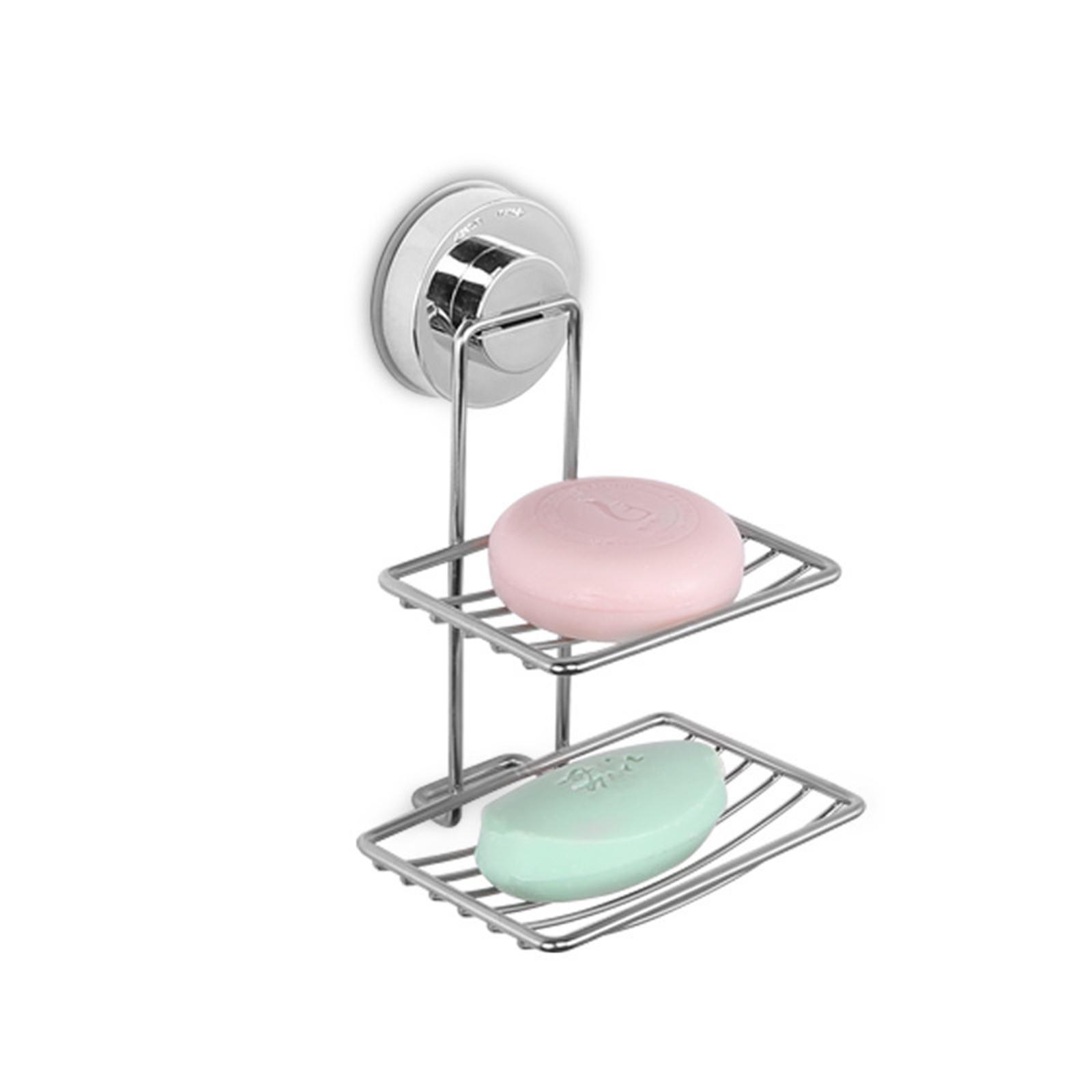 Bathroom Soap Holder With Suction Cup 2-layer Stainless Steel Soap Dishes For Soap Facial Cleanser Paper Towels Rags Suction Cup#0