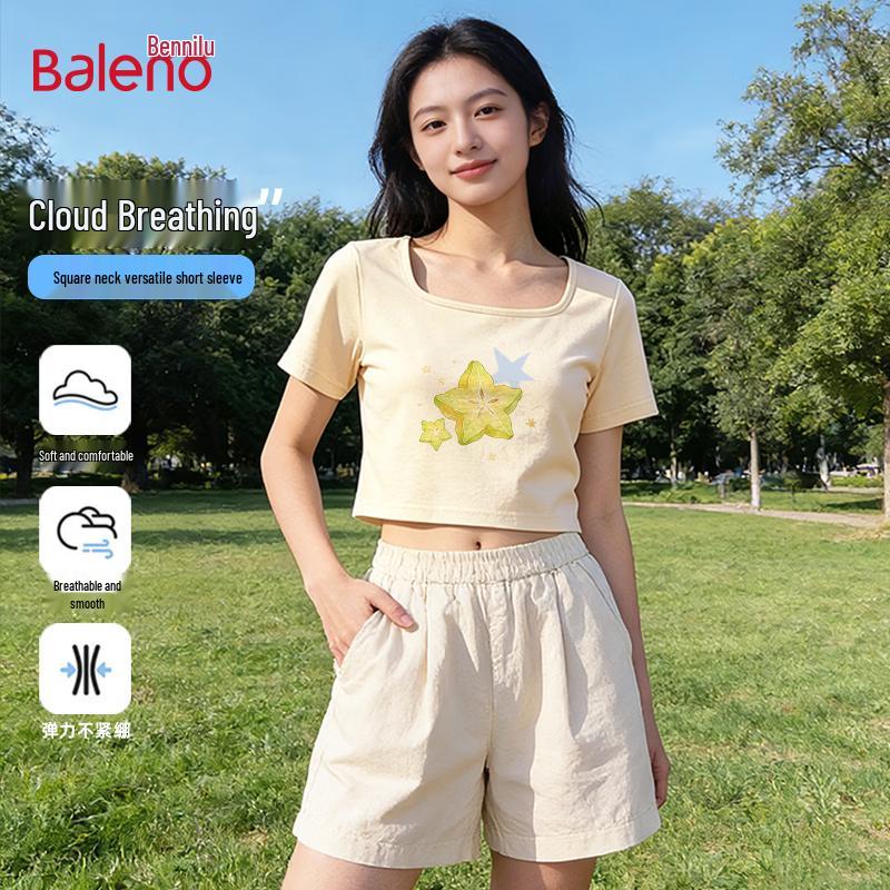 Baleno Women s Slim Fit Square Neck Printed T-Shirt M