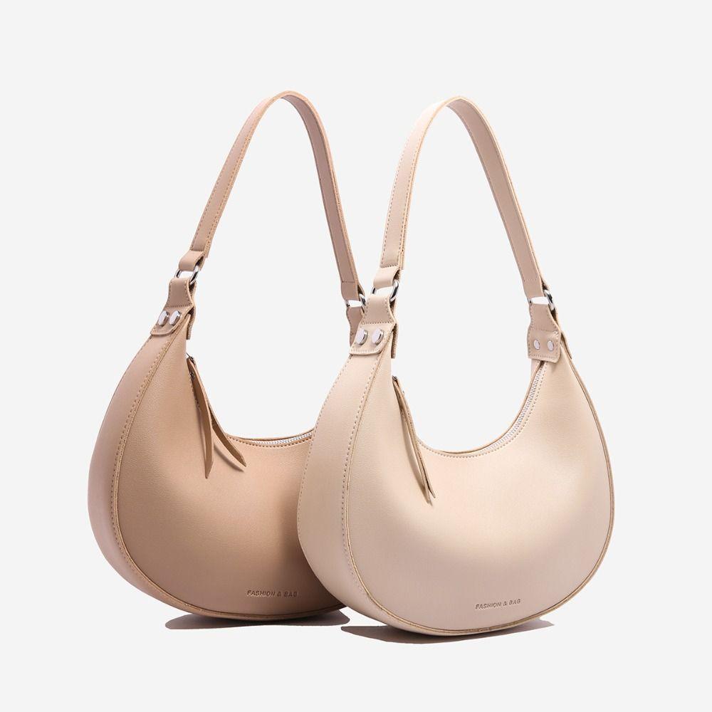 Portable PU Leather Half Moon Shoulder Bag Vintage Solid Color Retro Underarm Bag Crescent Handbag Women's Armpit Bag Daily