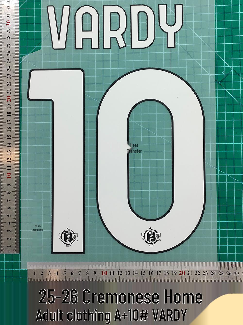 Cremonese 25/26 Home Jersey #10 Vardy Heat Transfer Numbers for Adults