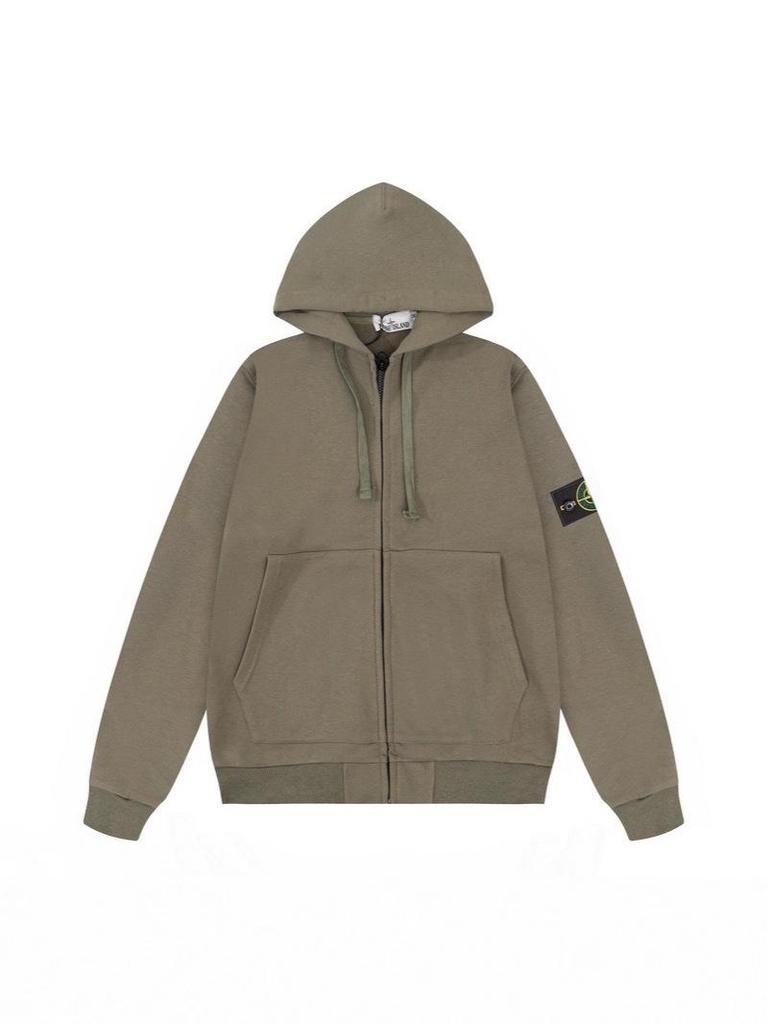 Trendy Stone Patch Zip-Up Cotton Hoodie