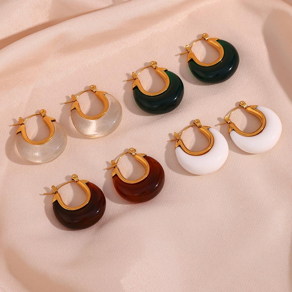 MamacitaSlay New Trendy Transparent Colored Resin Acrylic Geometric Round Hoop Earrings for Women Stainless Steel Party Jewelry