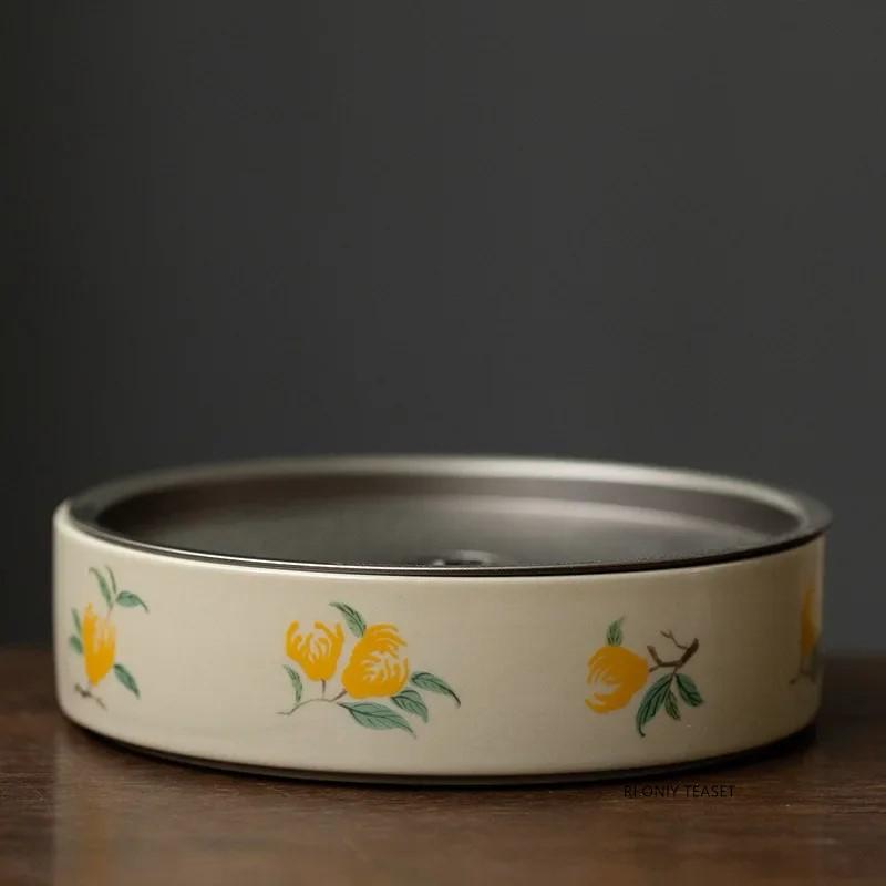 Round Ceramics Tea Tray Drainage Water Storage Tray Household Pot Bearing Teapot Teacup Mat Chinese Tea Set Decors Accessories