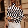 2023 Autumn/Winter Long Sleeve Chain Halter Print Button-Decorated Top for Women