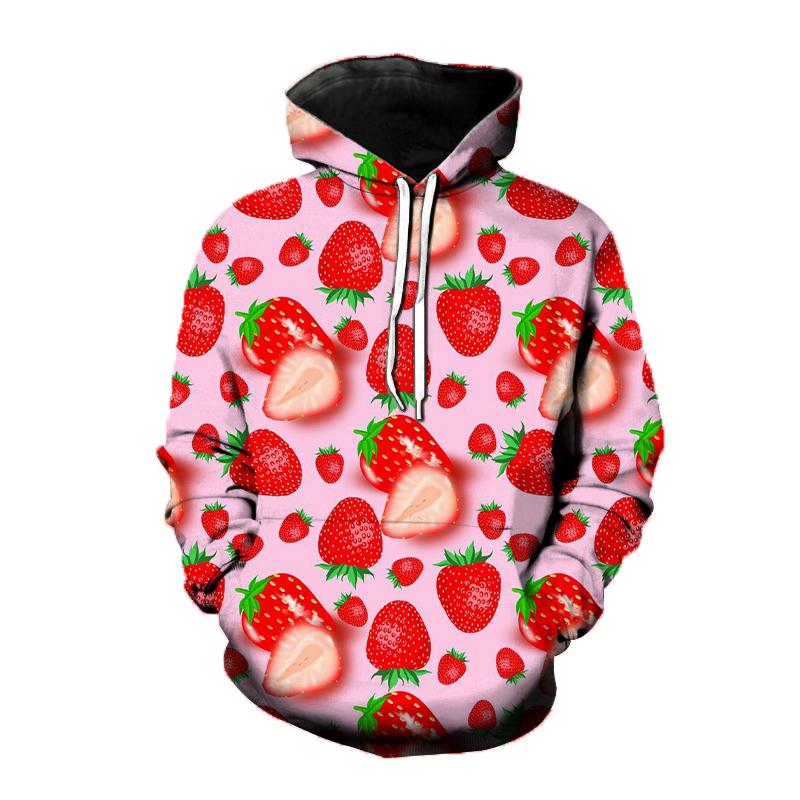 

3D Print Strawberry Graphic Women s Hoodie Cute Fruit Pattern Loose Casual Long Sleeve Top Fashion Comfortable Unisex Sweatshirt M