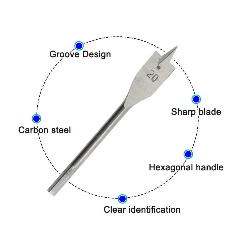 Set scule 6 buc culoare naturală burghiu plat cu trei vârfuri coadă hexagonală deschizător găuri pentru lemn burghiu pentru găurit plăci de lemn