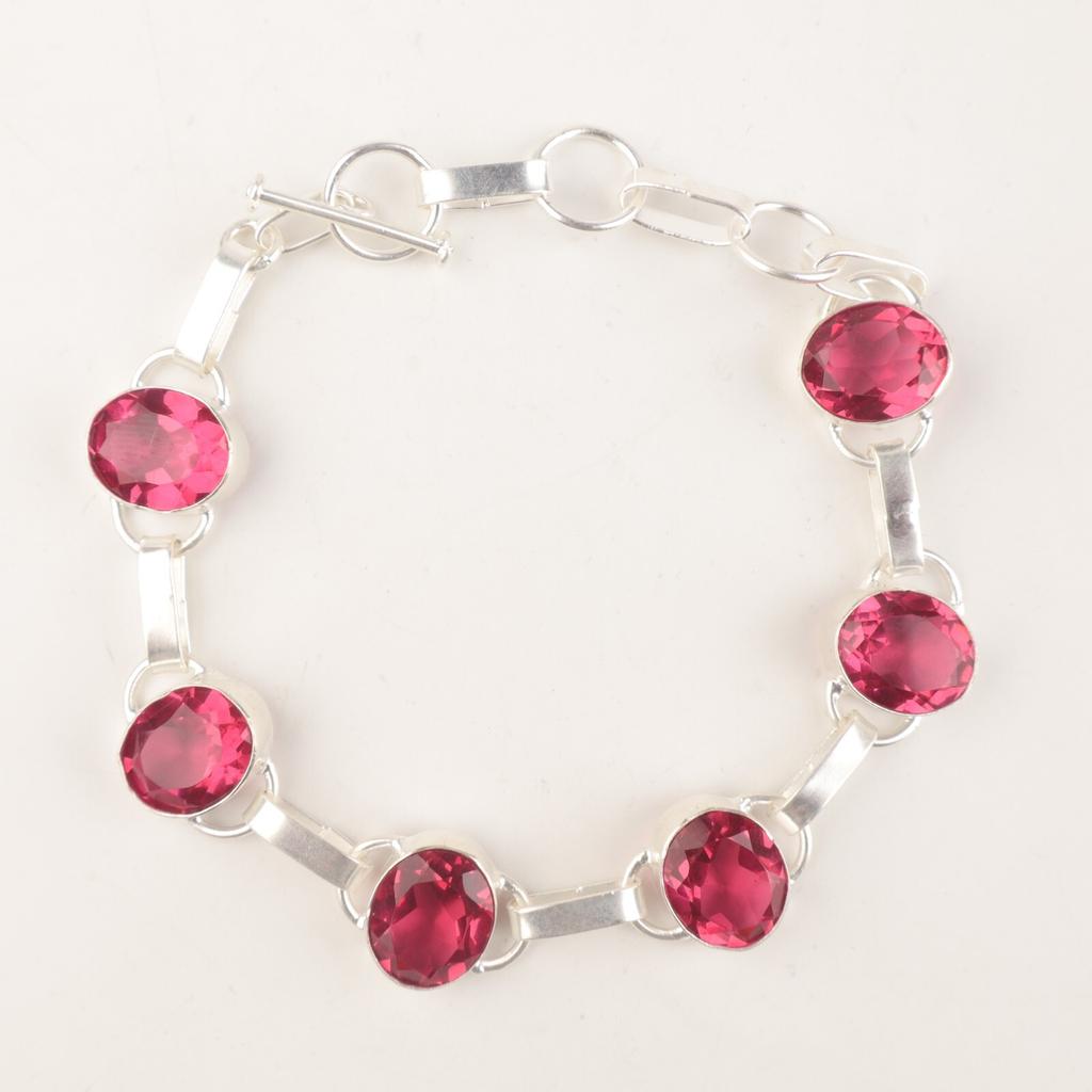For Gift Pink Tourmaline Gemstone 925 Sterling Silver Jewelry Handmade Bracelet RB-6-11