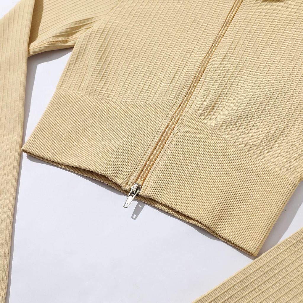 Hot Style Zipper Sport Fitness Suit Set: Women's Long Sleeve and Pants Seamless Yoga Outfit