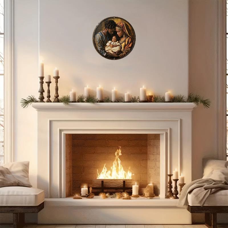 Elegant African Holy Family Round Wooden Wall Art - Perfect for Home & Office Decor, African Home Decor Family Wall Decor