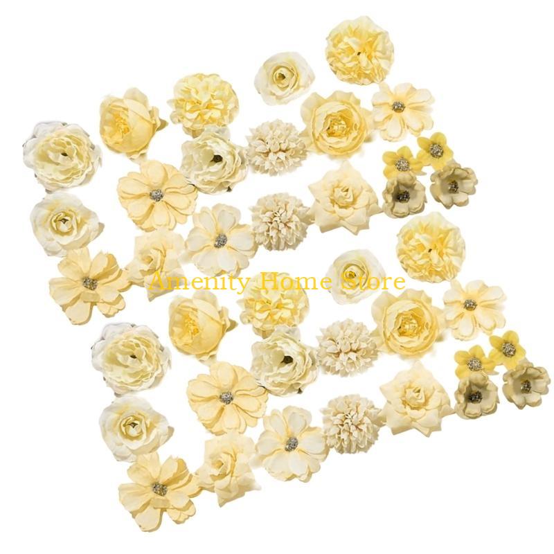 F26C Set of 40 Silk Flower Assortment Colorful Artificial Florals Roses Dahlias Peonies for Event Decoration Party Supplies