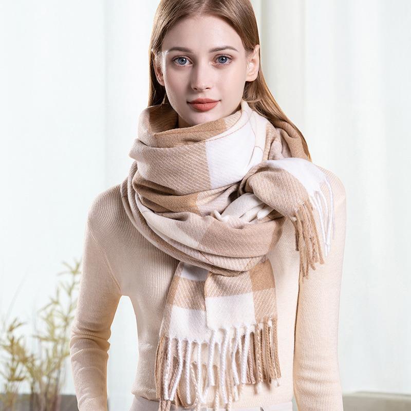 Warm Wool Scarf for Women Winter Plaid Design Soft Wear Open Scarves Female High Quality