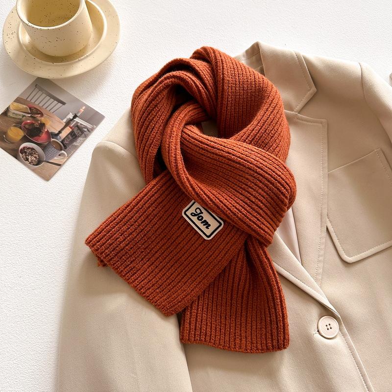 Women Winter Warm Knitted Scarf Solid Color Outdoor Thickened Neckerchief Vintage Long Scarves