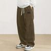Men'S Corduroy Straight Leg Pants with Drawstring Waist, Pockets, and Logo Design  Stretchy Casual Fit for Everyday Wear Spring