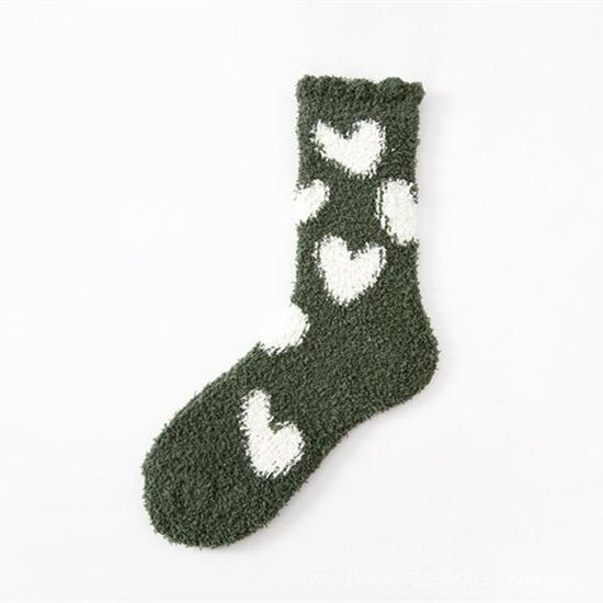 Warm Coral Fleece Women's Socks - Autumn & Winter Love Heart Non-Shedding Floor Socks for Home & Postpartum Comfort.