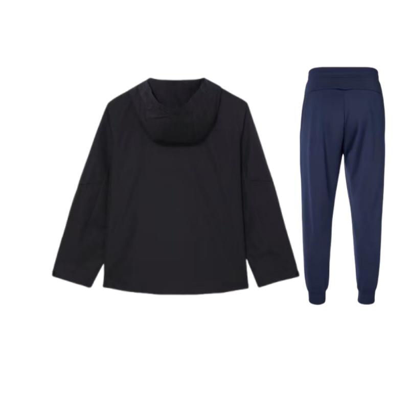 Under Armour Solid Color Comfortable Outdoor Training Fitness Woven Hooded Jacket And Tapered Long Pants Leisure Sports Set 23600704-409+-23600402-001