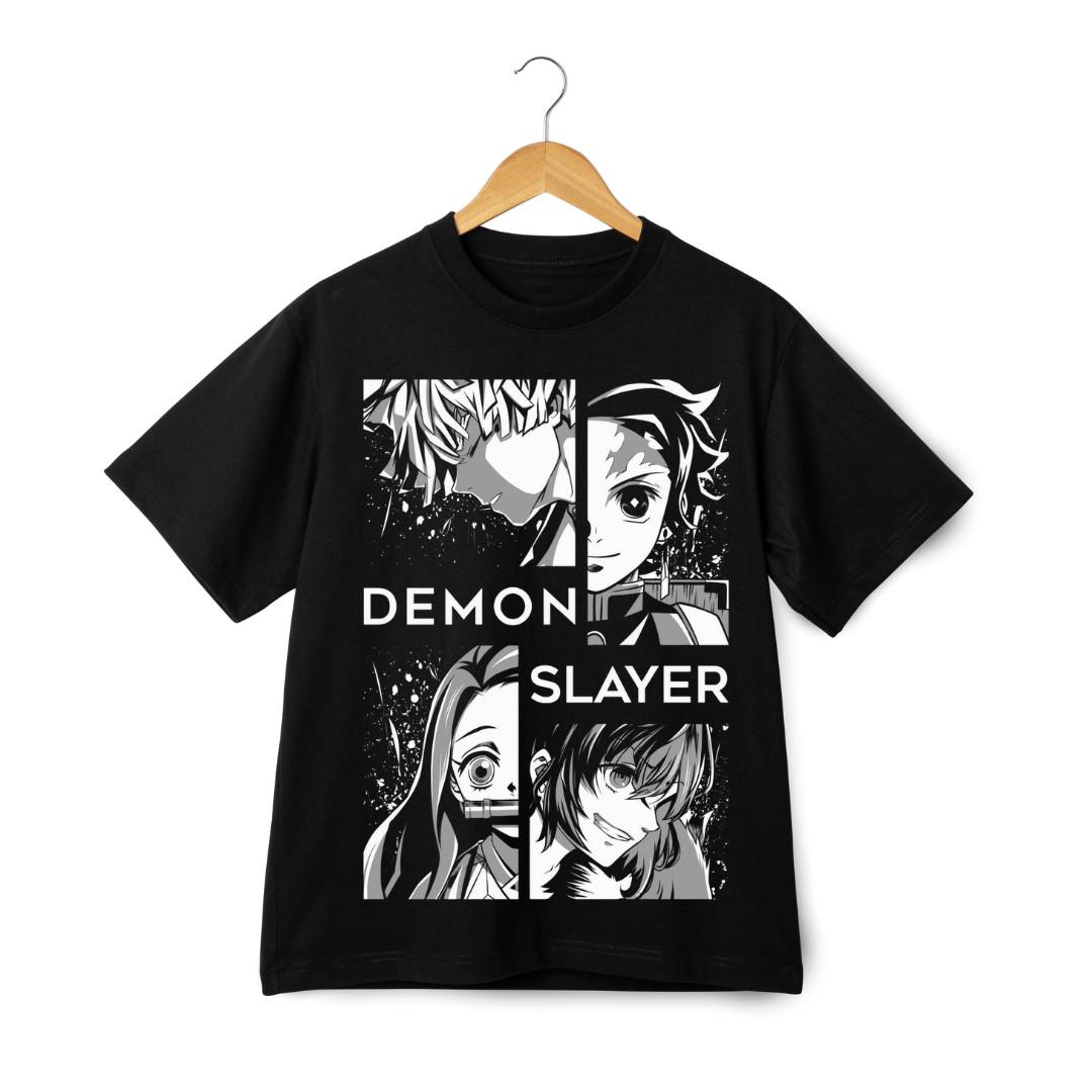 Demon Slayer Anime Graphic T-Shirt Mens Womens Tees Top – Monochrome Manga Art Streetwear Tee S