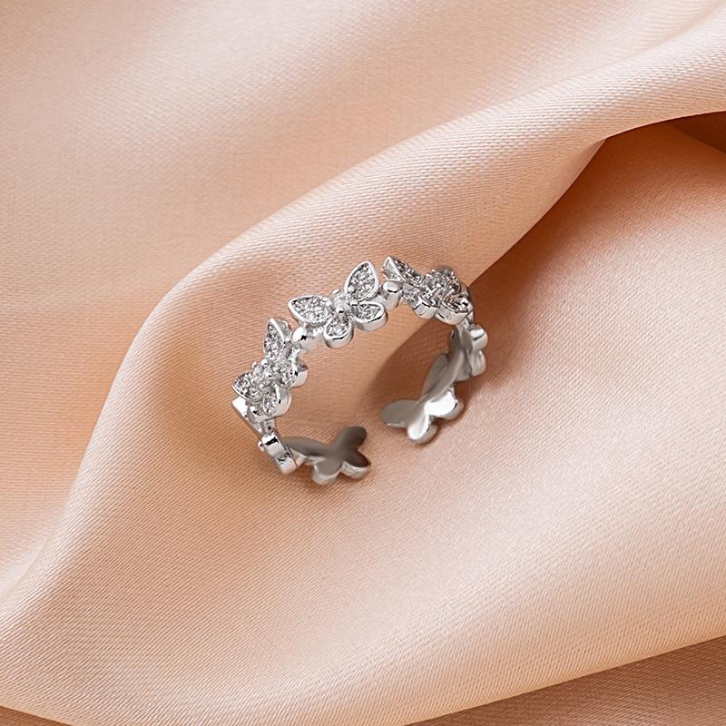 Elegant Micro-Set Butterfly Ring, Simple Personalized Diamond-Set Ring Index Finger Ring