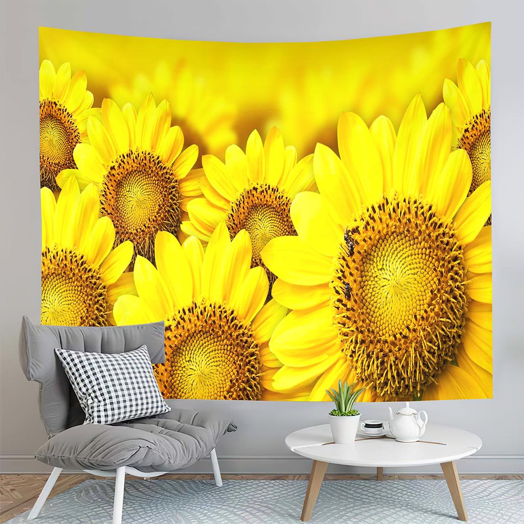 Sunset Sunflowers Field Tapestry Warm Yellow Floral Plant Tapestry Home Living Room Bedroom Dorm Wall Hanging Decorative Blanket