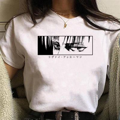 Attack On Titan Cartoon Print White Short-Sleeved T-Shirt for Women
