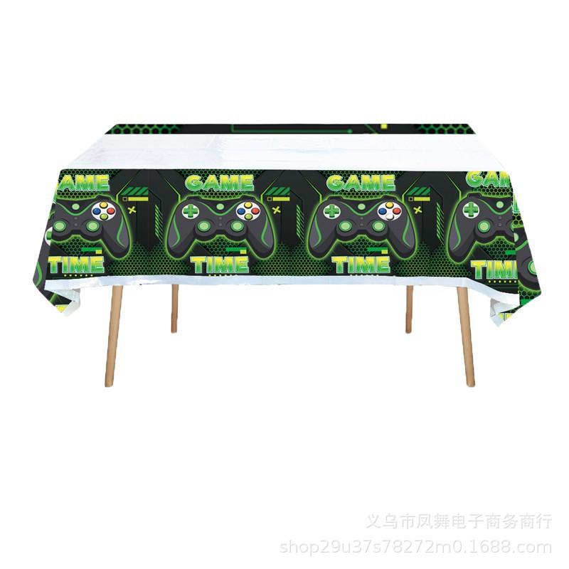 Green Gamepad Theme Game Style Birthday Party Supplies Disposable Paper Plate Tablecloth Tableware Arrangement