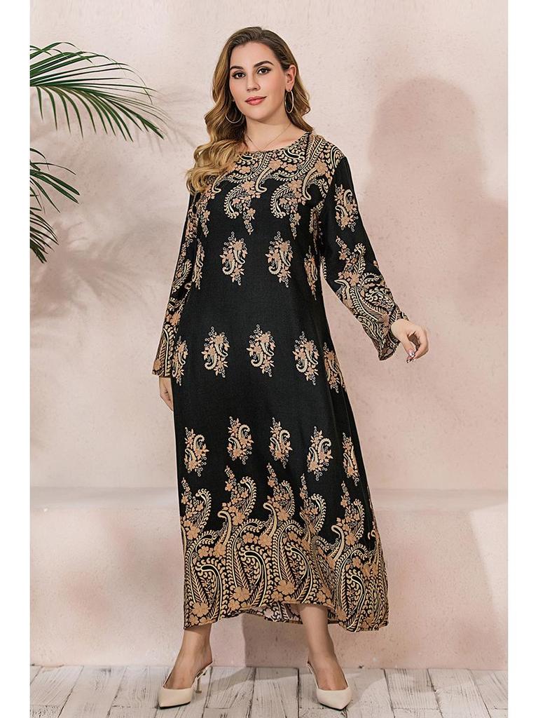 India-Middle East Plus Size Women's Spring Dress - Loose, Slimming Long Maxi for Malaysia