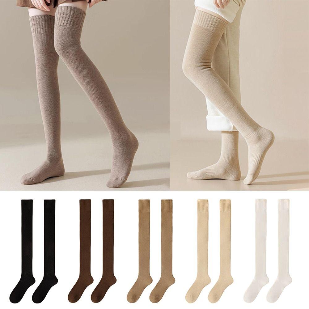 1 Pair Thicken Women's Socks Solid Color Warm Thick Stockings High Knee Socks  Warm Knees and Legs