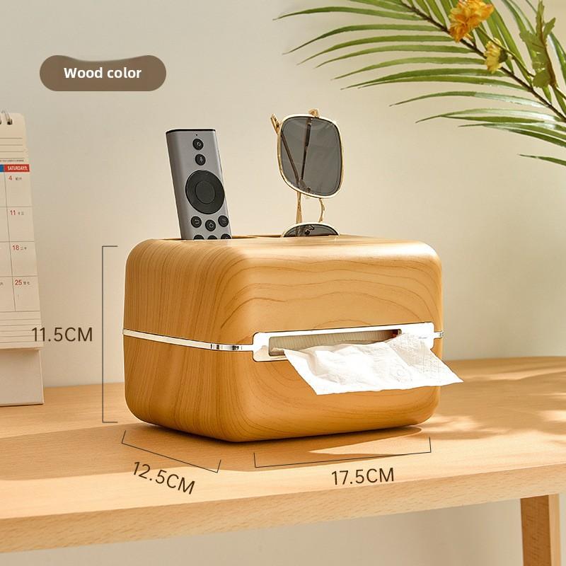 Tissue Storage Box, Home Desktop Tissue Box, Living Room Coffee Table, Remote Control Storage, Wood-grain Imitation Dinner Paper Box