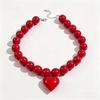 Ideal Gift Acrylic Beaded Necklace Round Oversized Heart Pendant Choker Exaggerated Solid Cream Color Clavicle Chain Daily Wear