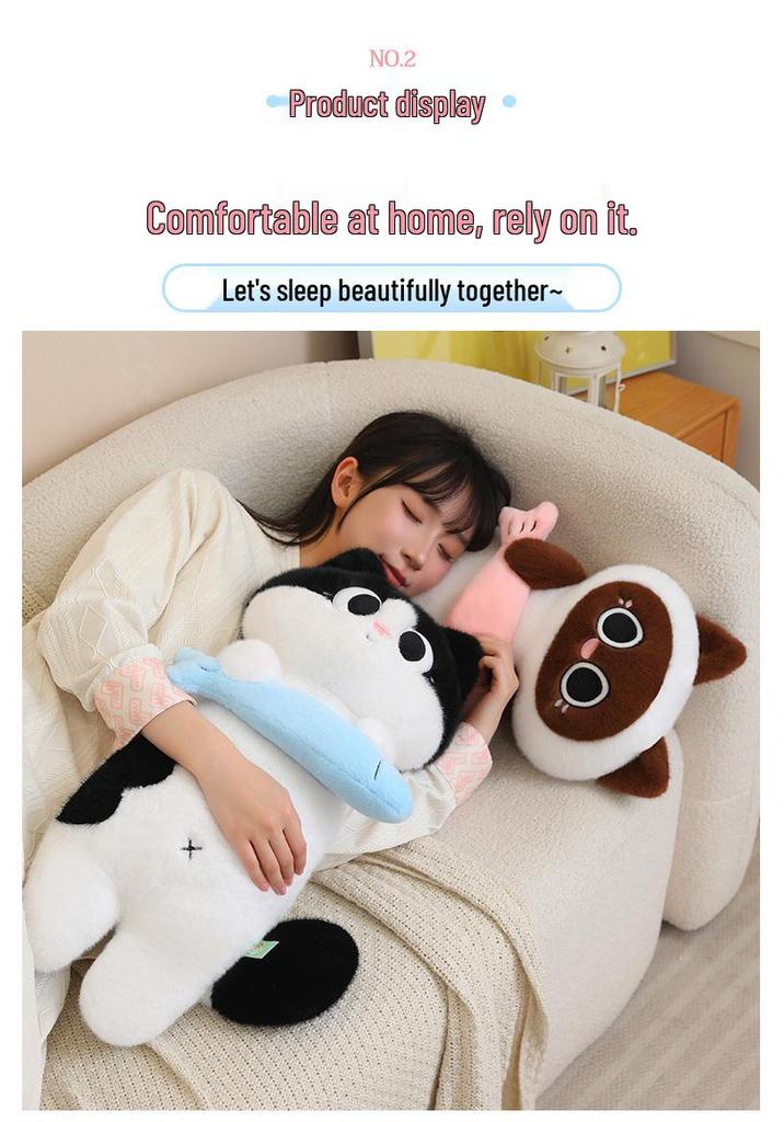 Siamese Cat Plush Fish-Catching Doll Pillow – Perfect Birthday Gift for Kids and Cat Lovers.