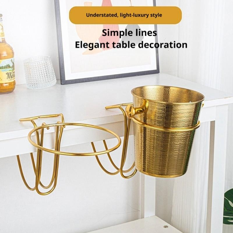 Ice Bucket Stand for Bar Counter Use in Steel Wire with Side Mount Support for Dining Table Drink Service Zone