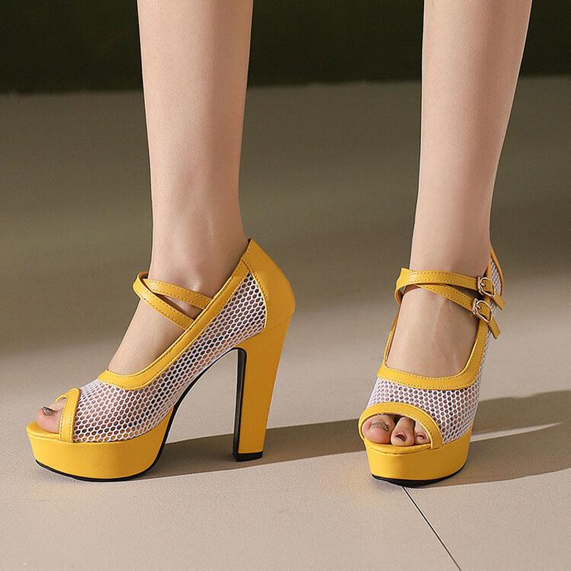 Large Size Mesh Sandals Women Open Toe Platform High Heels Sandals Summer Fashion Women Shoes Ladies Pumps Sandalias WSH5053