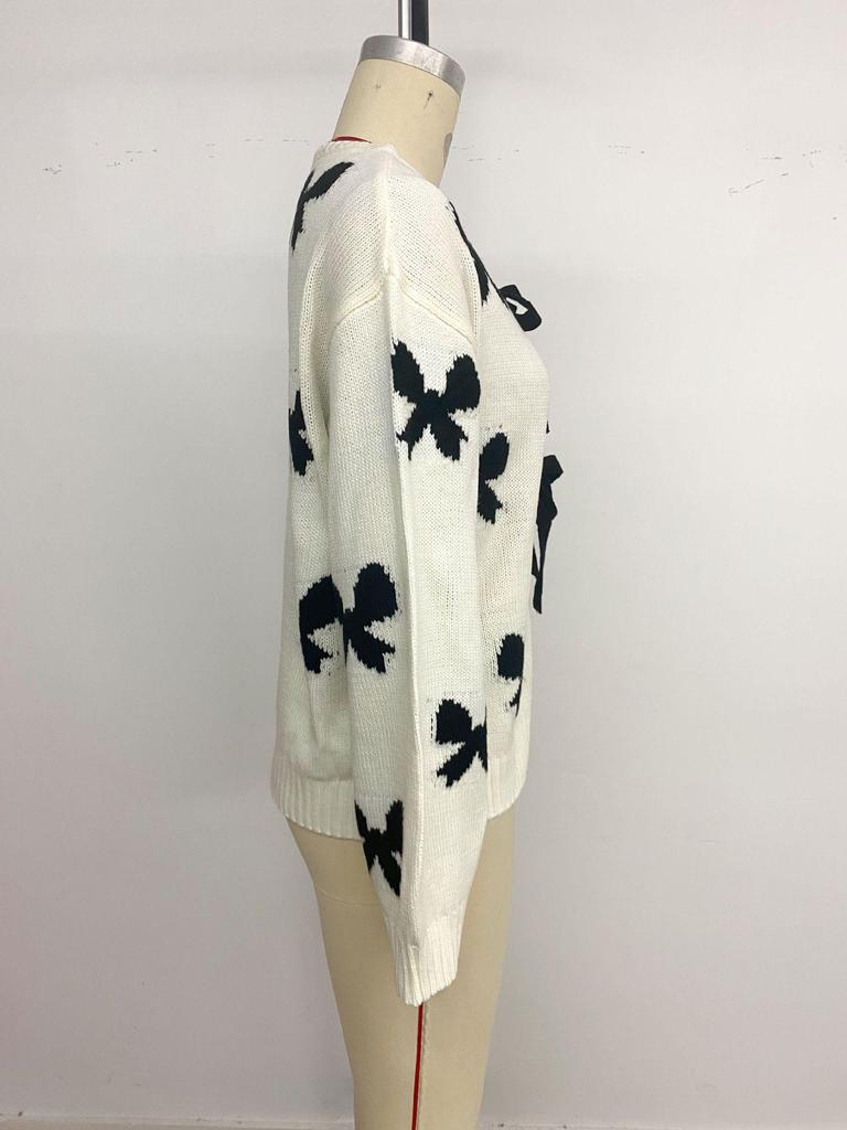 2026 Autumn/Winter Sweet Girly Knit Lace-up Bow Sweater Coat for Women