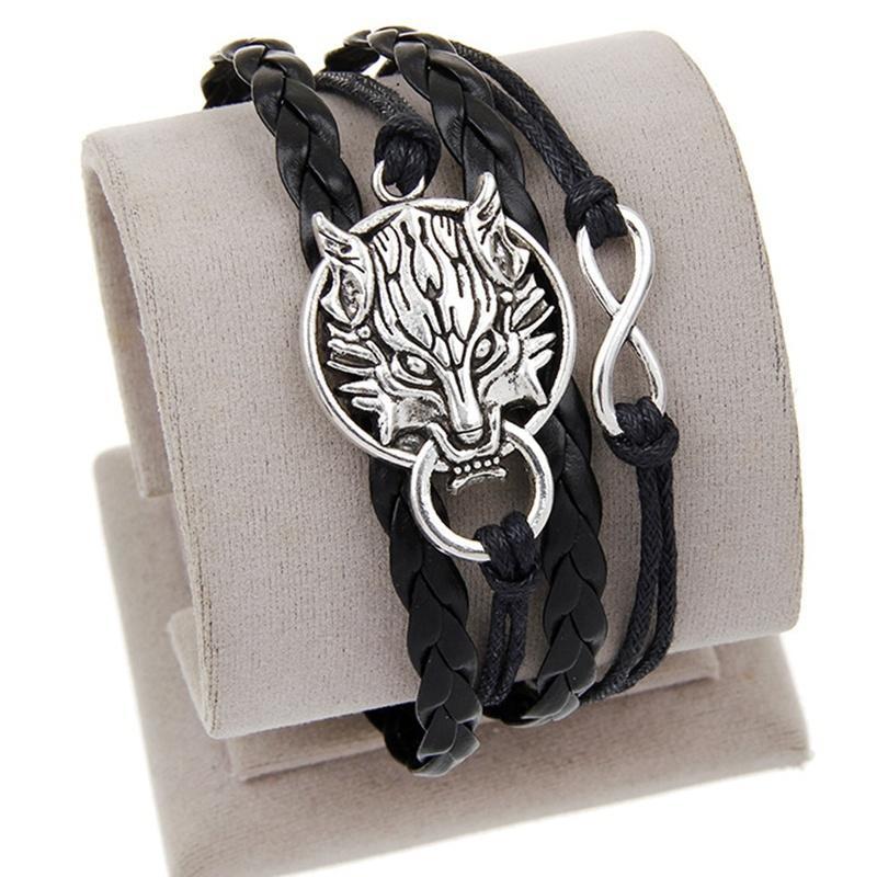 Unisexe hommes femmes mode fait à la main tête de loup réglable multicouche tissé Bracelet cadeau