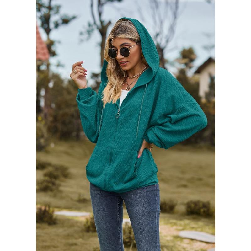 Spring and Autumn Women's Jacket Solid Color Pocket Long Sleeve Loose Hooded Sweatshirt Women Jacket