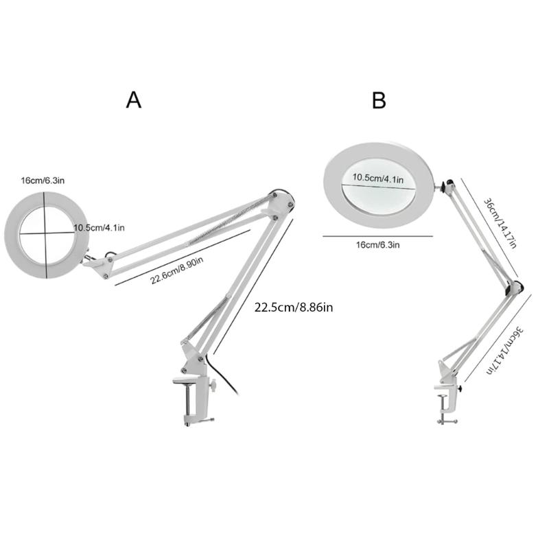 LED Magnifying Lamp Metal Swing Arm Magnifier Lamp - Stepless Dimming 3 Color Modes 5X Magnification Adjustable
