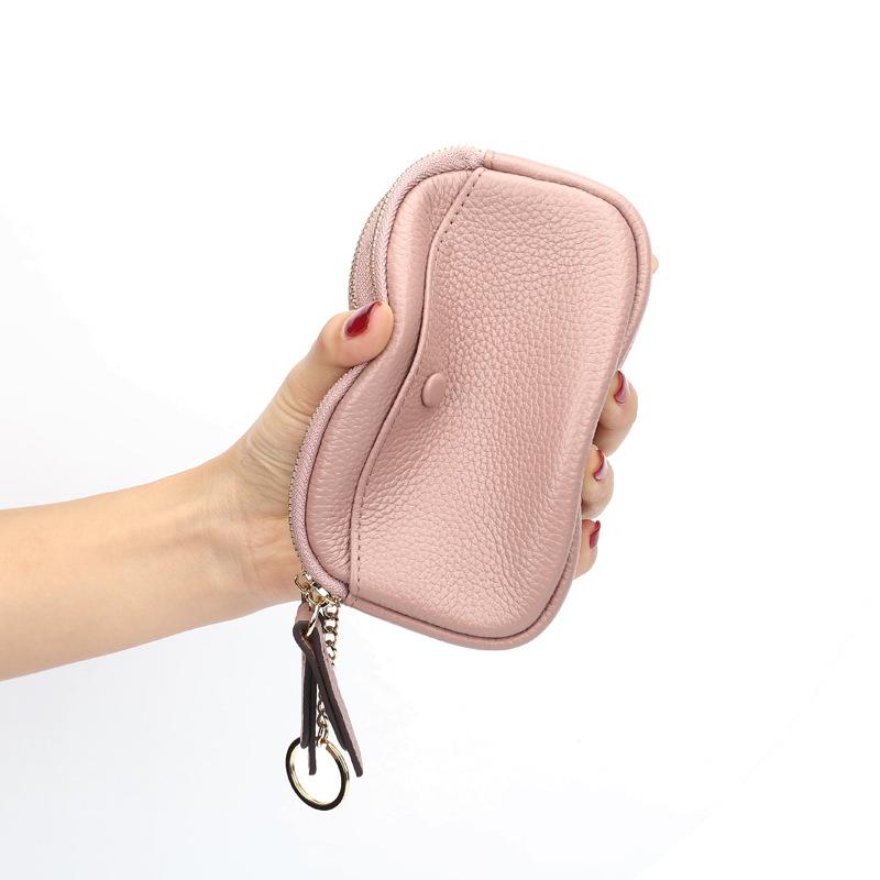 Women's Leather Small Coin Purse Simple Fashion Large-Capacity Double Zipper Keychain Mini Coin Purse
