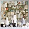 2D Printed Backdrop with Old Books, Vines, Flowers and Colorful Butterflies