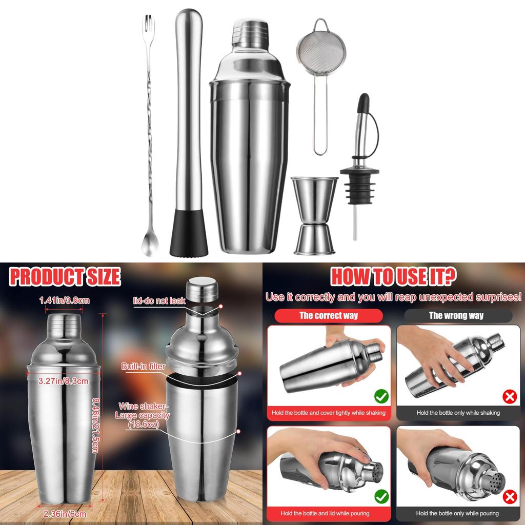 Cocktail Bar Tool Set With Stainless Steel Shaker For Home Entertaining