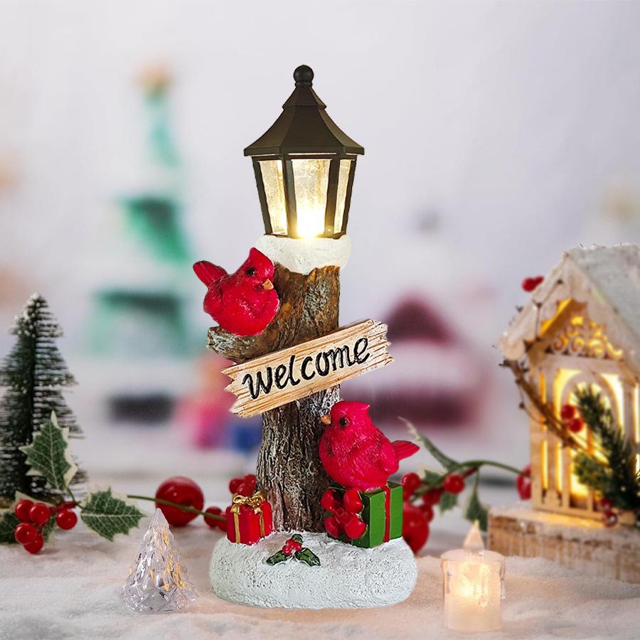 

Новый рождественский красный птичий ствол дерева фонарный столб украшение светодиодные светящиеся смоляные поделки рождественское атмосферное украшение