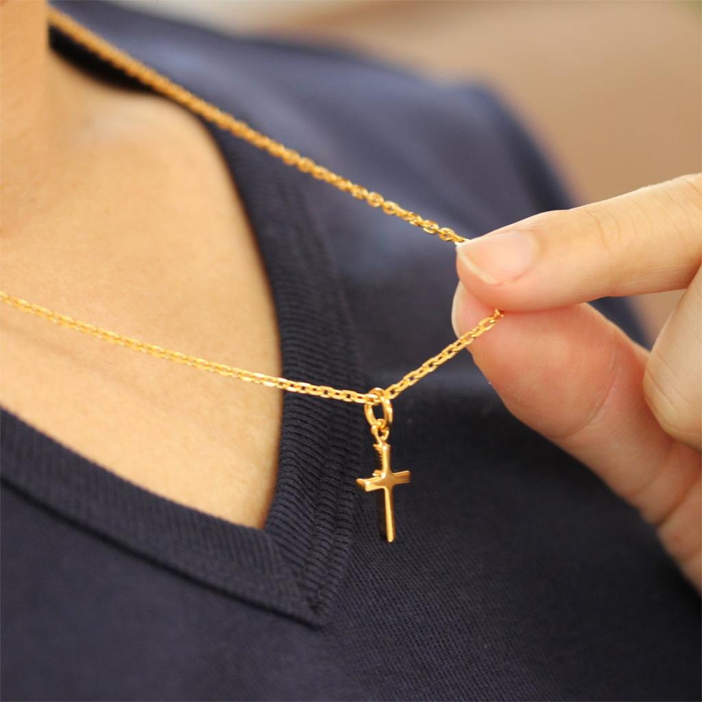 24K Gold Plated Necklace, Cross Design, Sterling Silver 925, Gold Motif Chain Choker, Men's