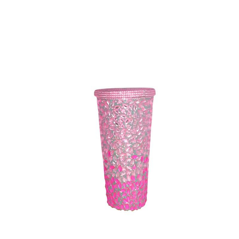 Rhinestone Cold Brew Coffee Cup: Double-Layered PS Straw Cup, Large Capacity, Perfect Gift for Women/Girls