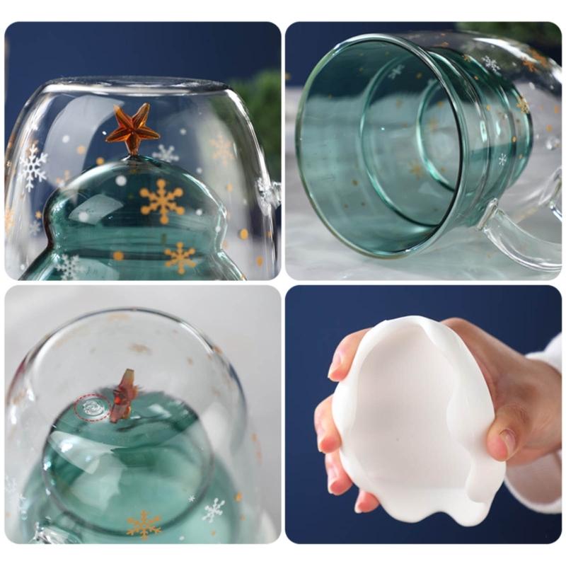 300ML Lovely Christmas Tree Glass Cup Heat-Resistant Double Wall Glass Cup
