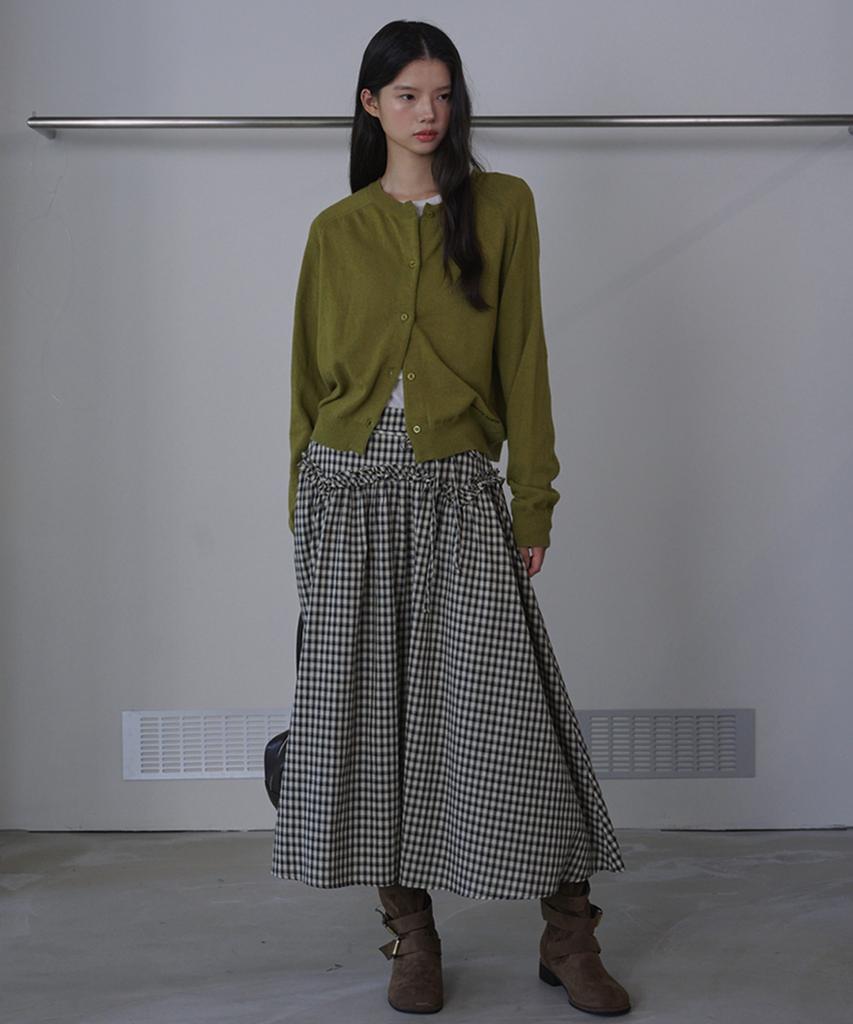 Opening Sunshine Yoke Frill Check Maxi Skirt Black